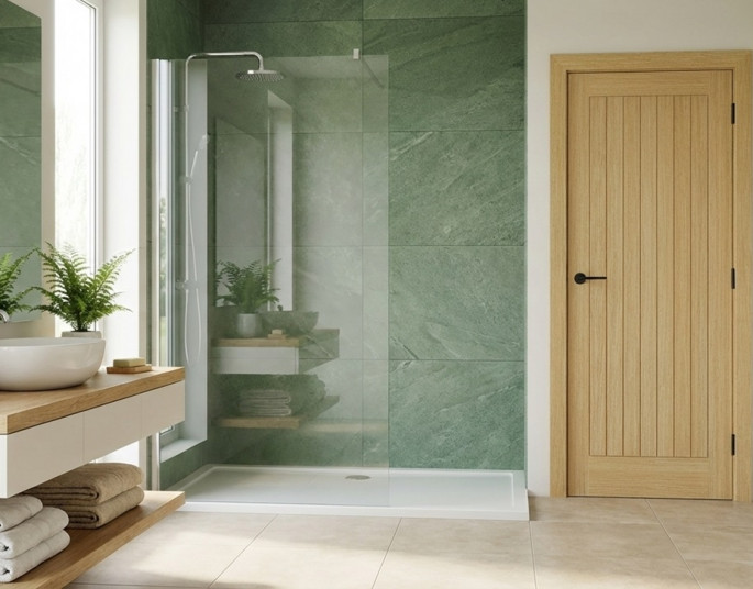 Zielona łazienka – jak ją modnie zaaranżować i dobrać drzwi łazienkowe?
