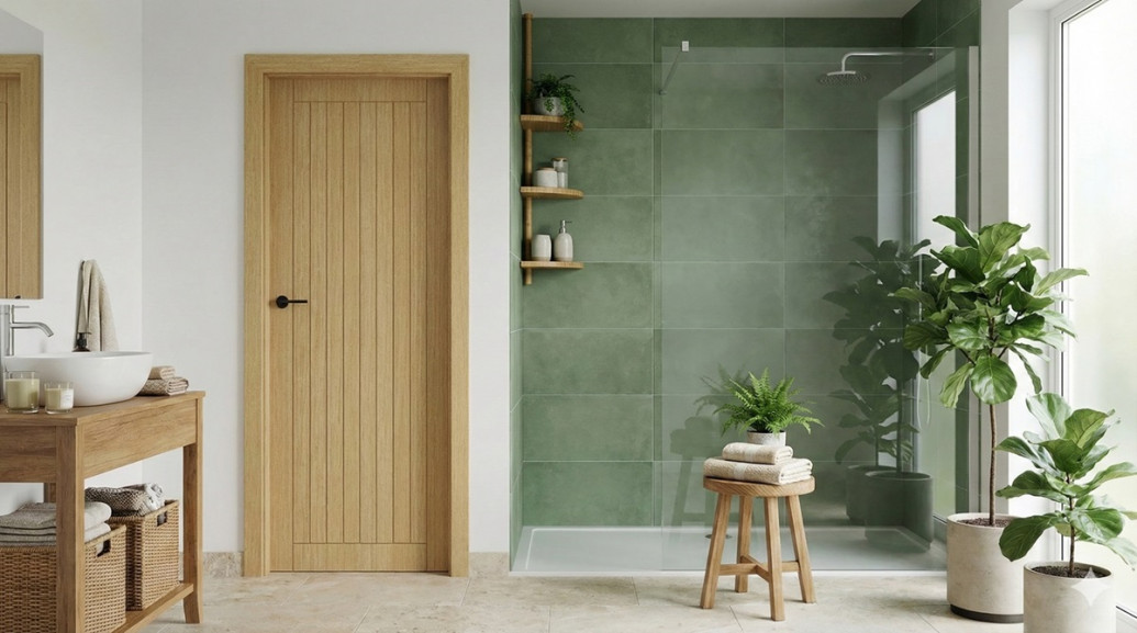 Zielona łazienka – jak ją modnie zaaranżować i dobrać drzwi łazienkowe?