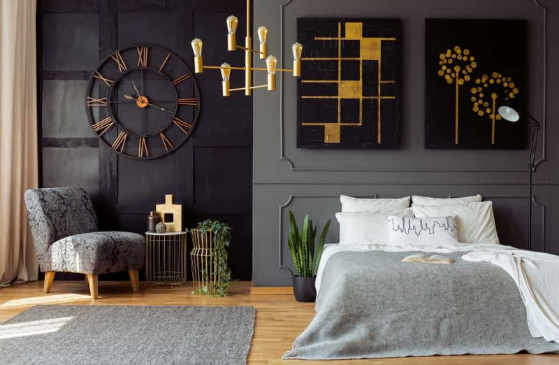 sypialnia glamour w czerni i złocie