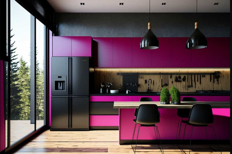 szafki w kuchni w kolorze viva magenta