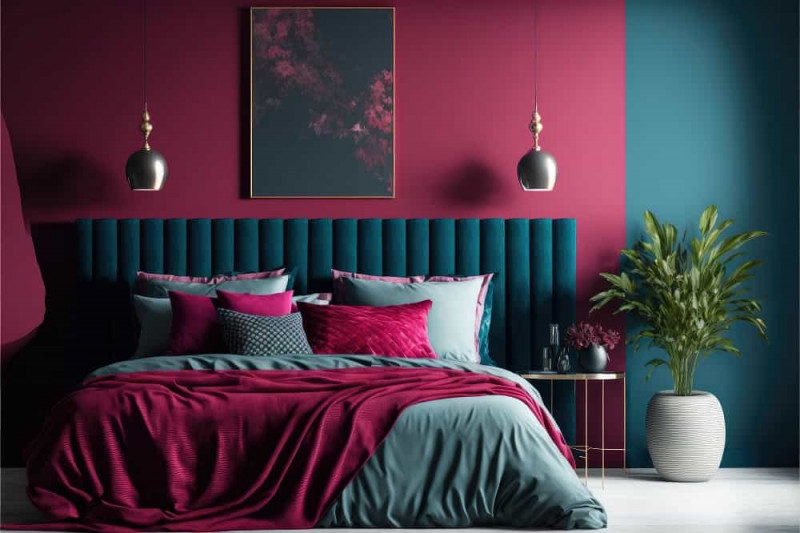 sypialnia w kolorach viva magenta