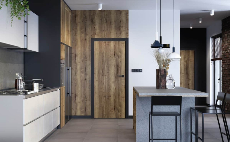 drzwi bezprzylgowe z kolekcji Porta LOFT_model 1.1 kolor HalifaxTabak z czarna oscieznica