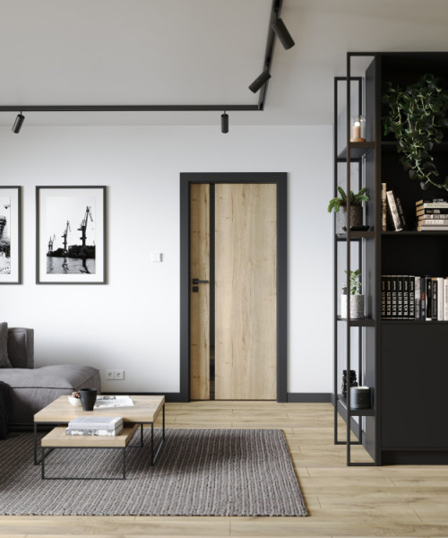 Drzwi z czarną ościeżnicą i czarną pionową szybą PORTA LOFT  model 4.A kolor dab halifax