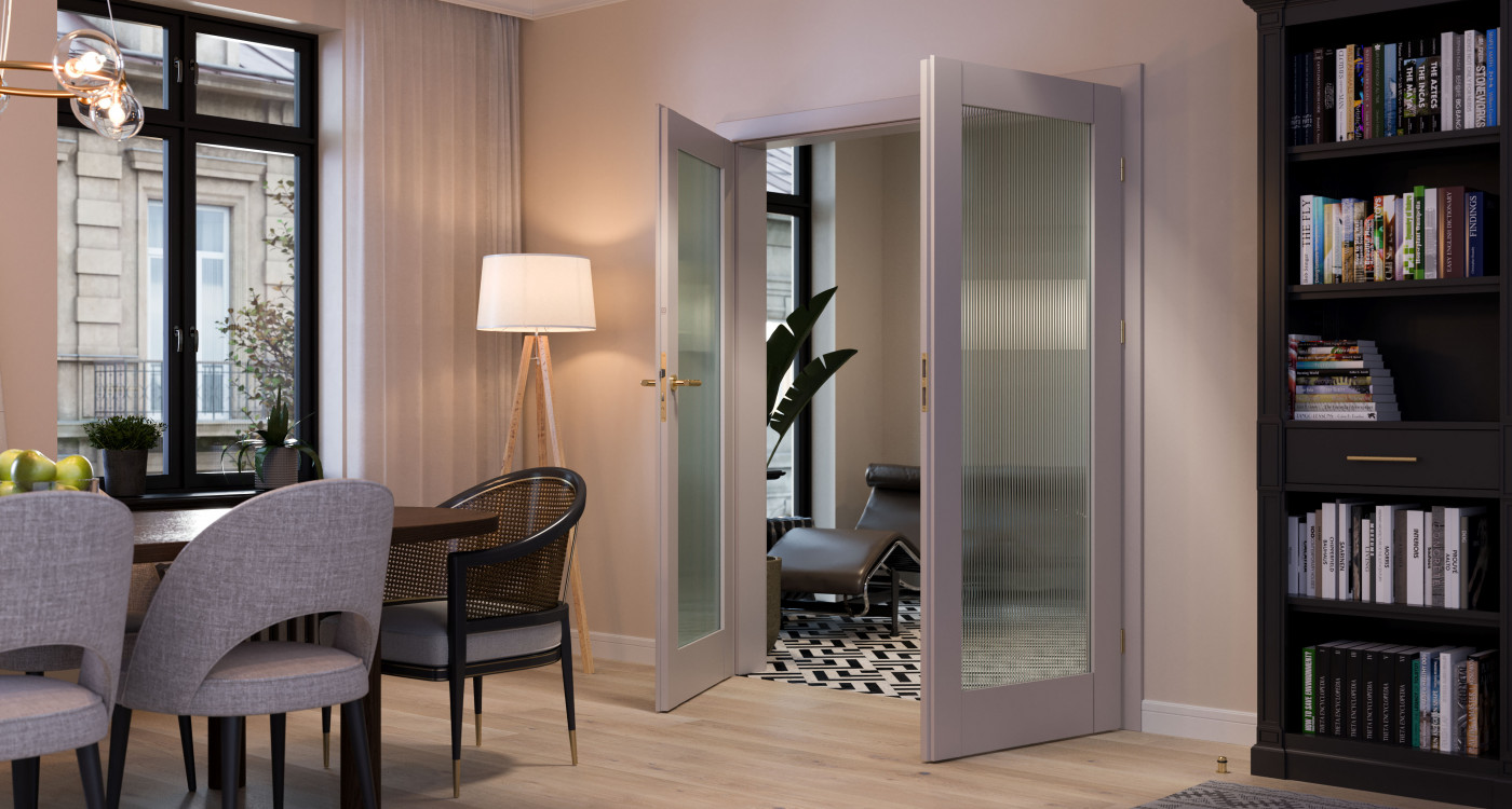 PORTA GRANDE, A1, Lakier UV Premium Plus Kaszmir, Klamka Azura Złoty, Szyba Ryflowana