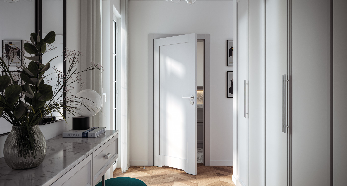 PORTA GRANDE, A0, Lakier UV premium plus Szary RAL7035, osc Ps Elegance' klamka Azura Srebrny WC' podcięcie wentylacyjne