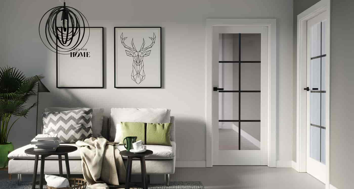 białe drzwi przeszklone PORTA VERTE HOME model B.5 ze szprosami