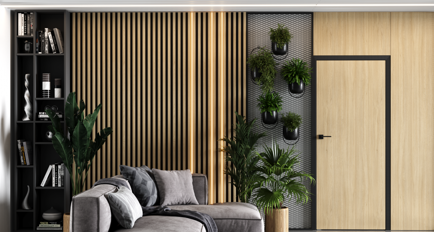 PORTA DECOR_P_Okleina Portaperfect3d_Dąb Matowy_Ośc. Stalowa PSE_Czarny_Klamka Divo FitQ_Czarny_Siatka_Zabudowan Panelowa_Arn Porta