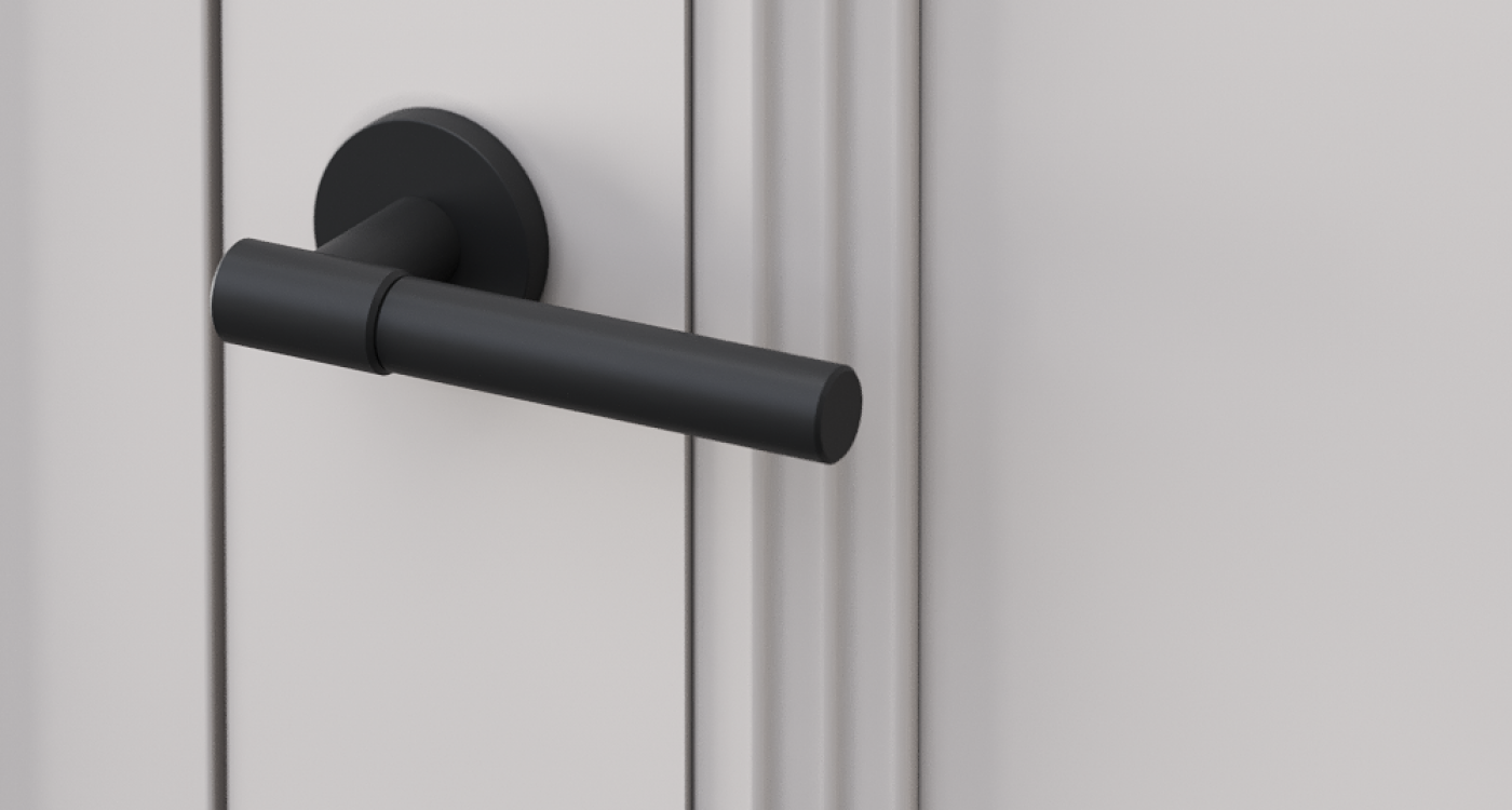 Porta IMPERIAL_Lakier UV Premium Plus_Kaszmir_NCS S2002-Y50R_klamka Moderno Czarny_detal