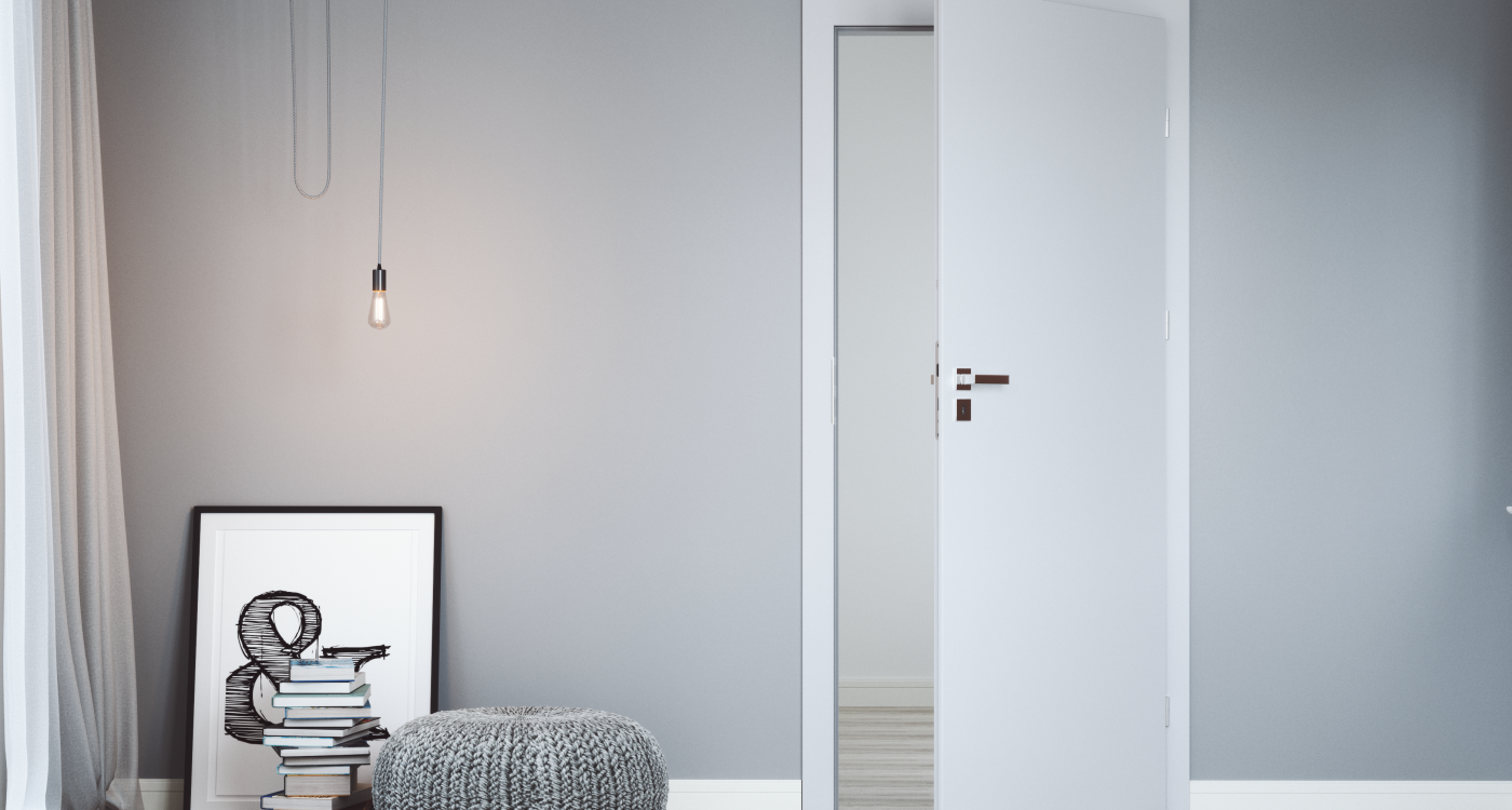 PORTA CPL_11_Laminat Cpl_Popielaty_Ośc. PS_Klamka Elegant Srebrny_Arn Porta_uchylone