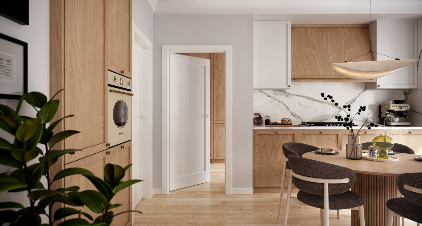 SEVILLA_Pełne_Okleina Naturalna Satin_Dąb Biały_Ośc. PS_Klamka Fioro Biały_Arn_Classic_poziom