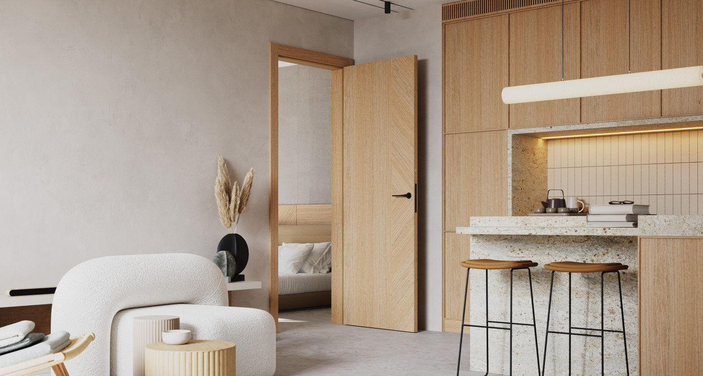 4 Żywioły ZIEMIA_220_Okleina Naturalna_Dąb Matowy Pasiak_Ośc.Stalowa PS Elegance 90 stopni_Klamka Fioro Czarny_Arn_Porta_RN_poziom