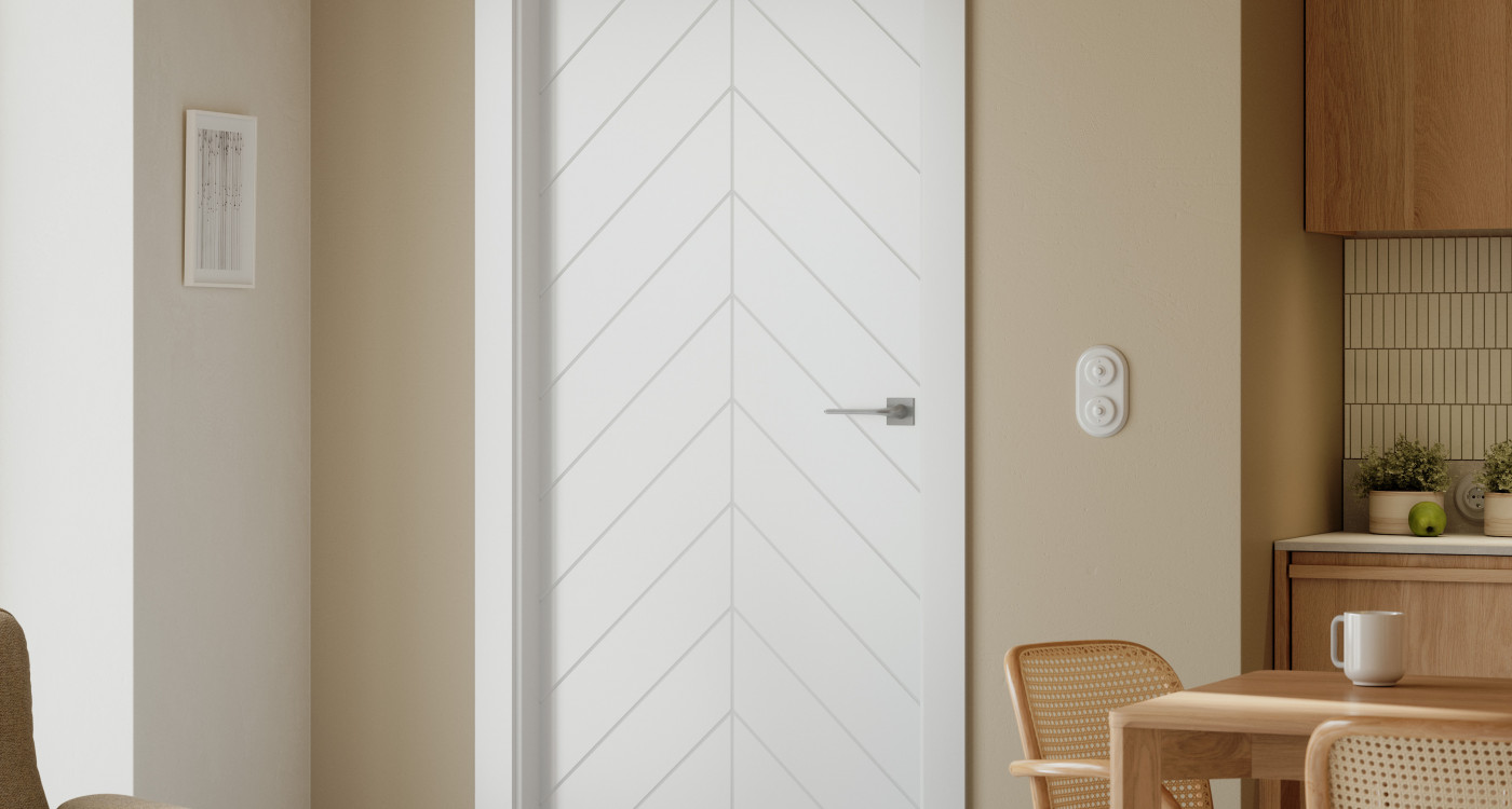 PORTA VECTOR Premium_J_Lakier UV Premium_Biały_Ośc. PS Elegance_Klamka Lago Srebrny_Arn PORTA_Rustic_Pion