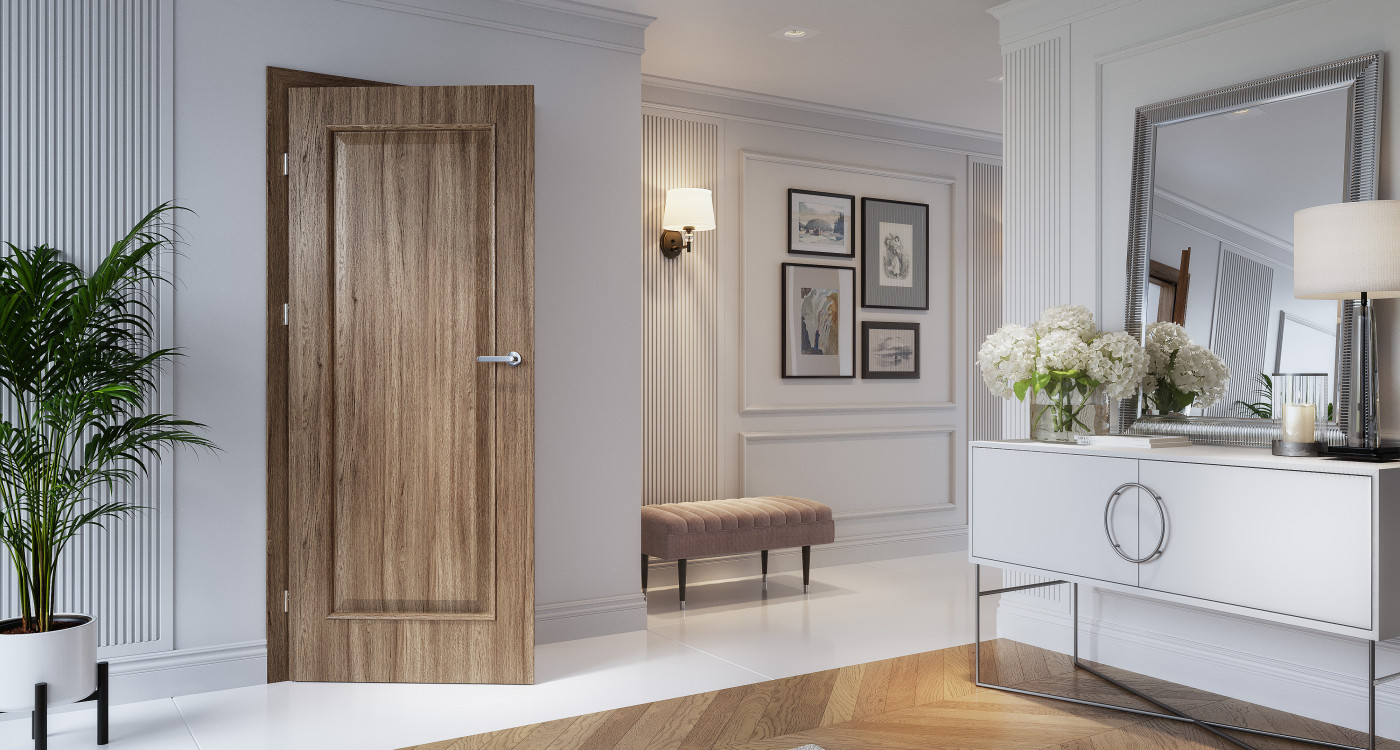 PORTA NOVA_21_Okleina_GRUPA II Portaperfect3d_Dąb Matowy Ciemny_Ośc. PS_Klamka Simplo_Srebrny_Arn_Porta_Classic_Poziom