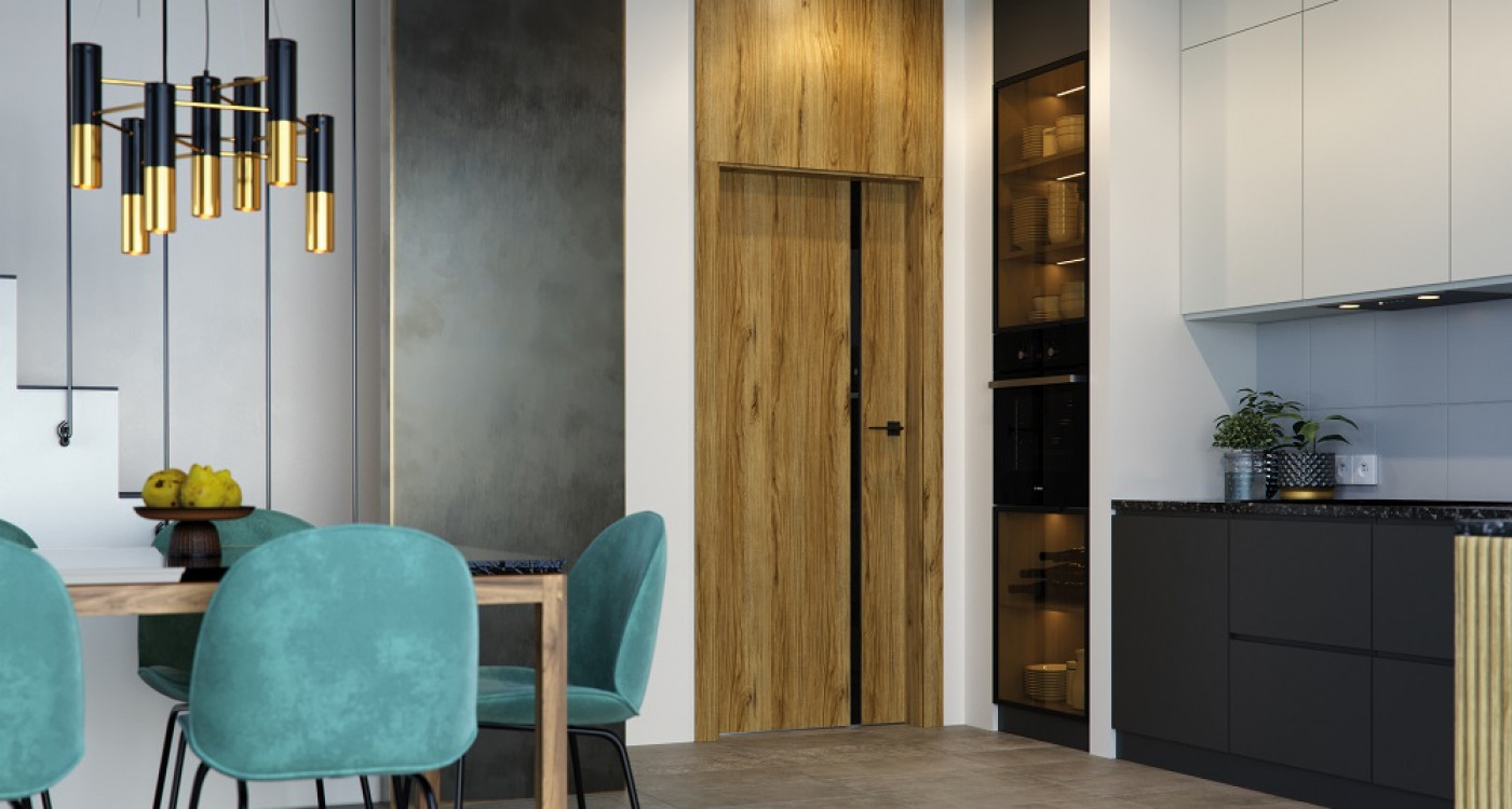 Porta model FOCUS_4A_kolor Dab Catania_szyba Czarna