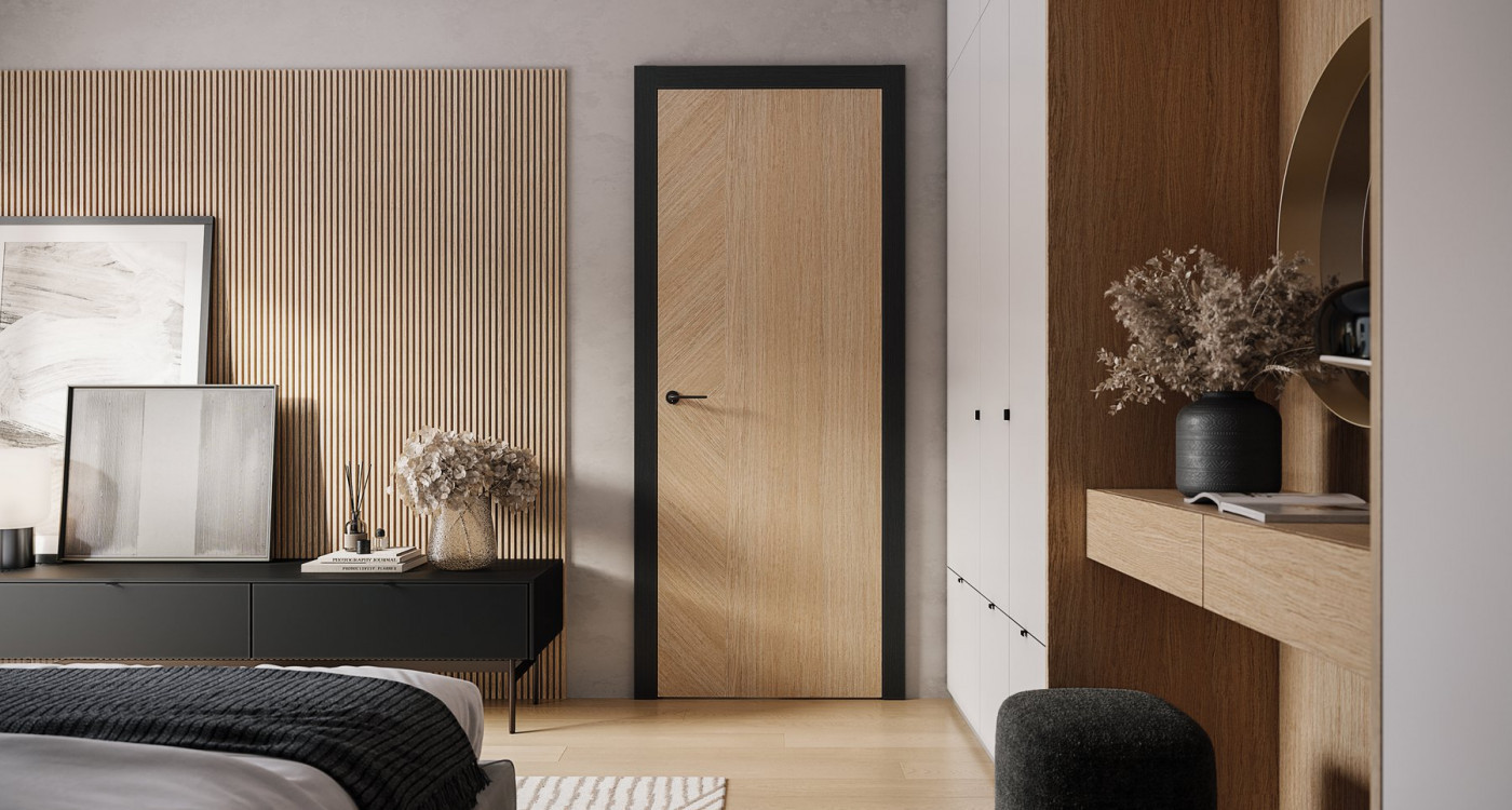drzwi wewnetrzne 4 Zywioly Z ZIEMIA kolor Dab Matowy w okleinie naturalnej z czarna oscieznica