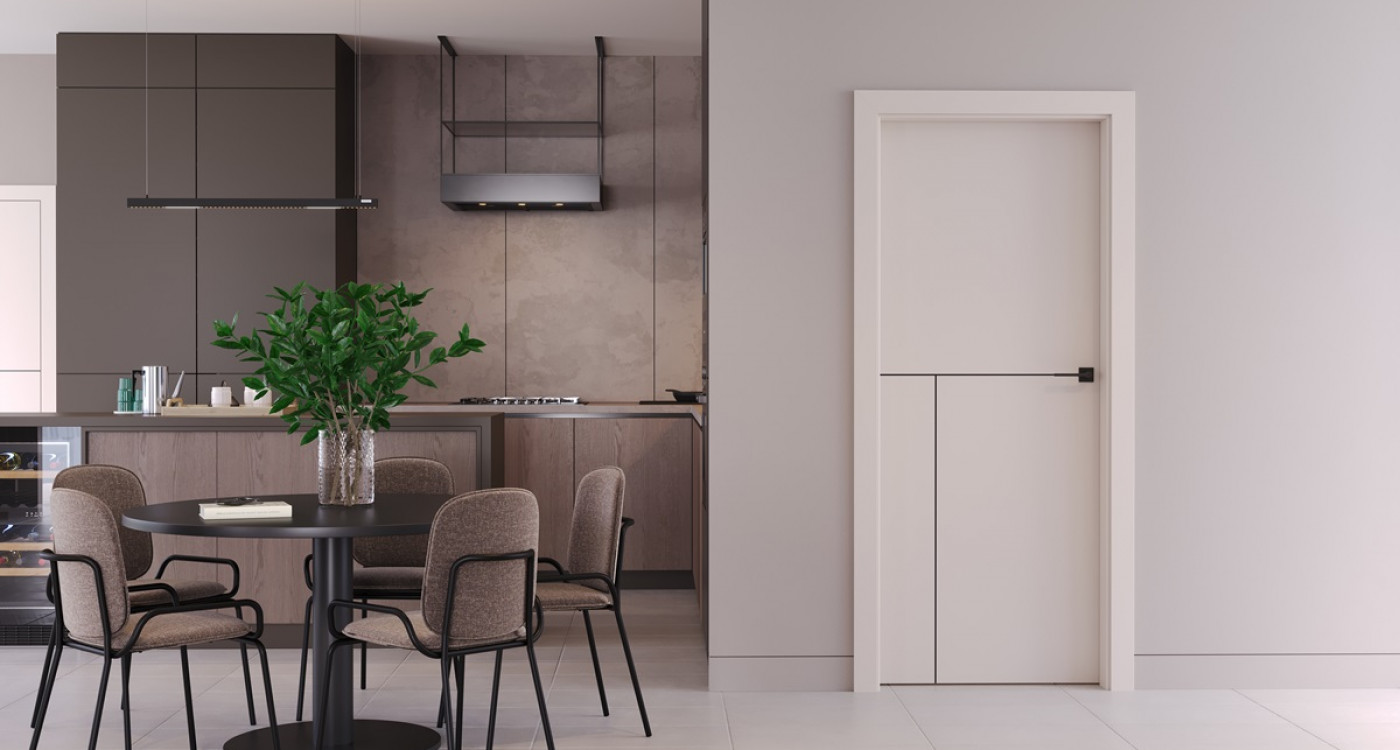 kaszmirowe drzwi PORTA LINE model L.1 pokryte laminatem cpl z czarną intarsją