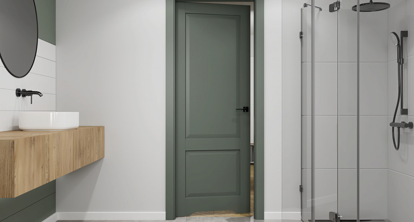 zielone drzwi do łazienki