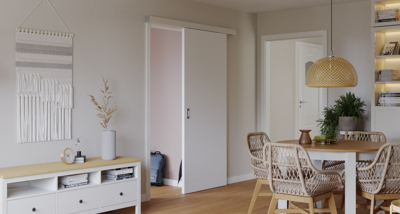 drzwi przesuwne PORTA DECOR model P z systemem suwanym ALU Okleina Lakierowana Premium kolor Biały