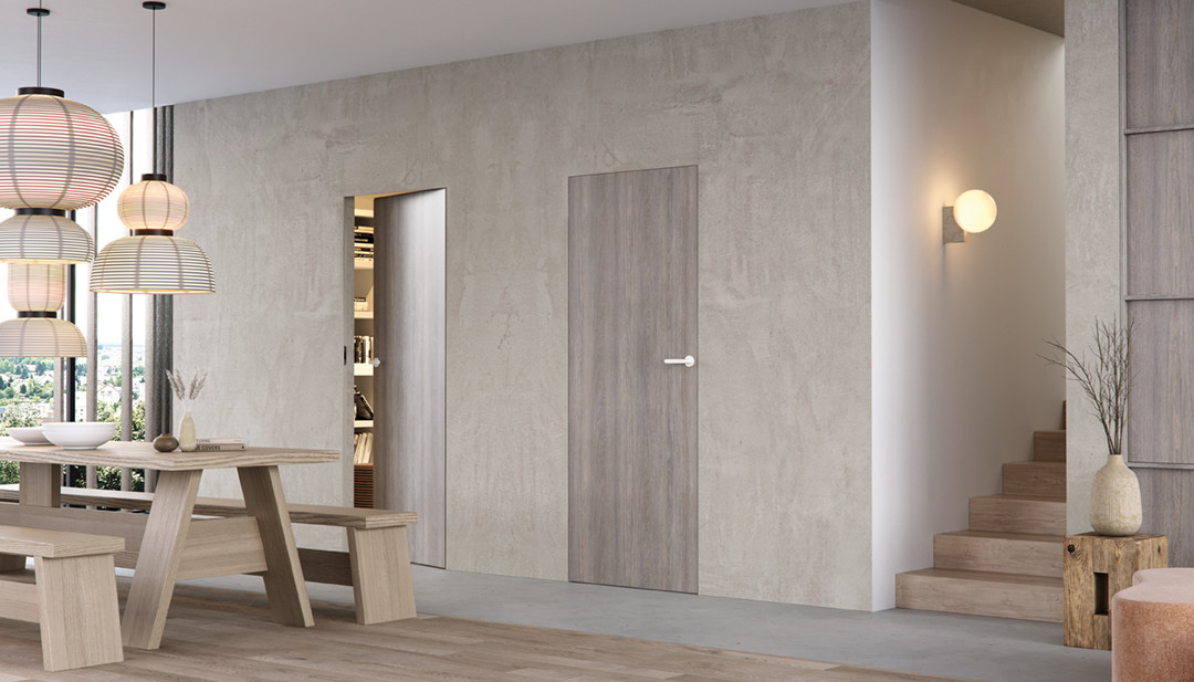 PORTA HIDE Laminat CPL Dąb Lorenzo, Ośc. Ukryta Aluminiowa, Klamka Simple Biały