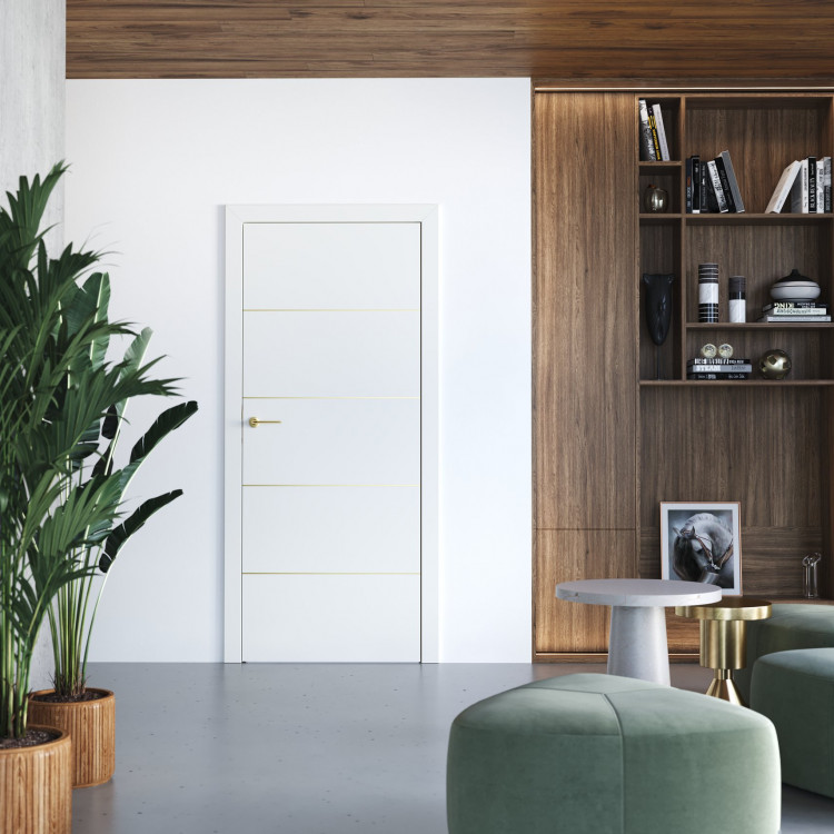 PORTA LINE E1, Okleina Portadecor, Biały, Ośc. PSE, Intarsje Złoty, Klamka Azalia Złoty