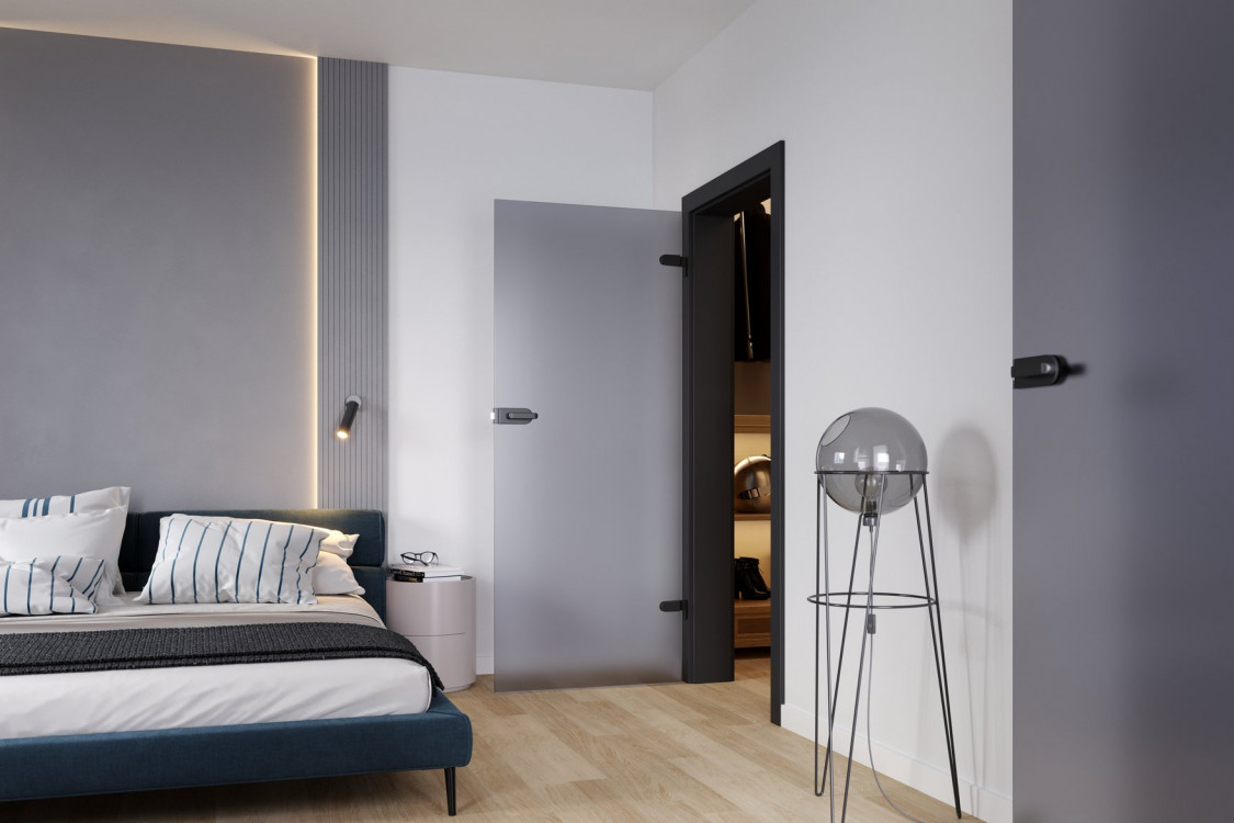 PORTA GLASS Szyba Grafitowa Matowa, Ośc. PS, Okleina Super Matt, Czarny, Okucia Czarny