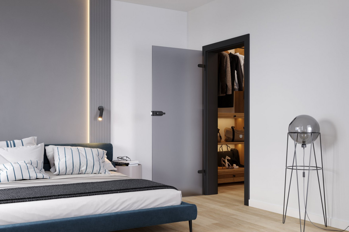 PORTA GLASS Szyba Grafitowa Matowa, Ośc. PS, Okleina Super Matt, Czarny, Okucia Czarny