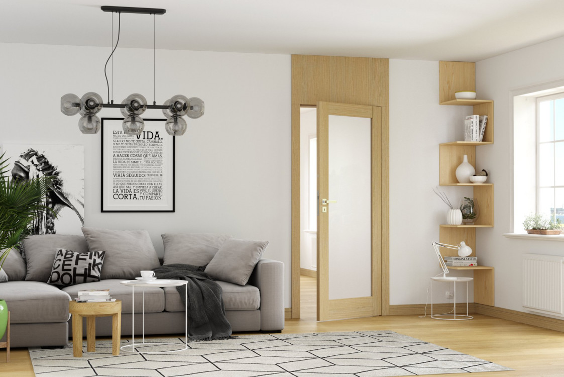 Natura GRANDE, A1, Okleina Naturalna, Dąb1, Pasiak, Ośc. Level 100, Klamka Elegant Srebrny