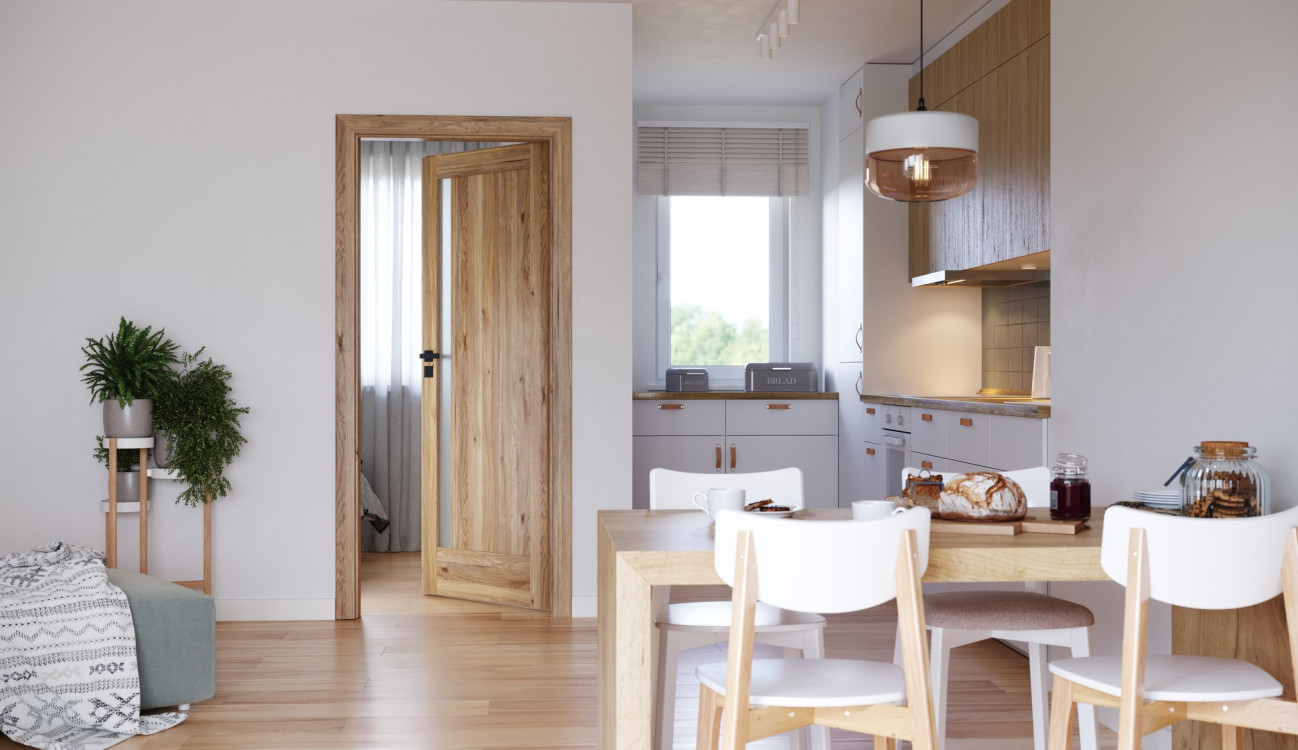 PORTA VERTE HOME M1, Okleina Portaperfect3d, Dąb Mauvella, Ośc. PS, Szyba Matowa, Klamka Elegant Czarny