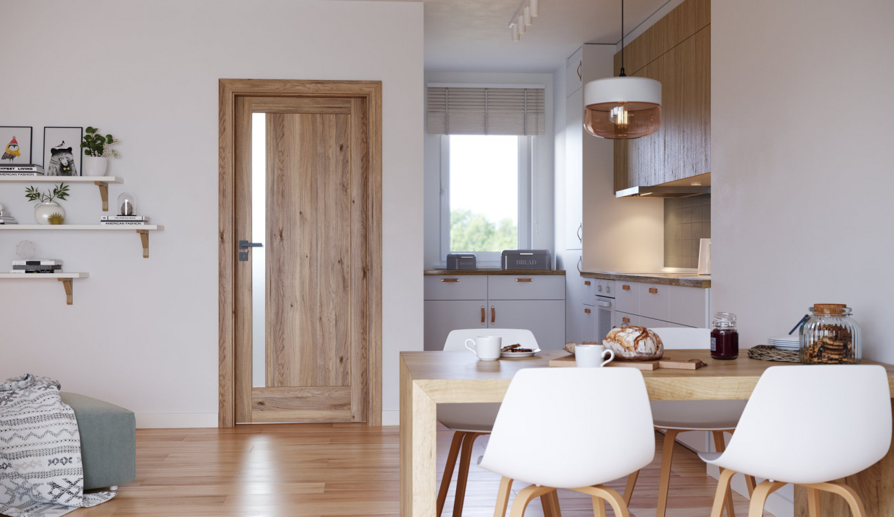 PORTA VERTE HOME M1, Okleina Portaperfect3d, Dąb Mauvella, Ośc. PS, Szyba Matowa, Klamka Elegant Czarny