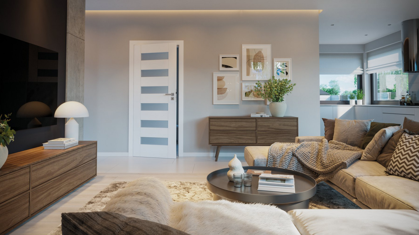 PORTA KONCEPT_C6_Okleina Lakierowana Premium_Biały_Ośc. PS Elegance_Klamka Elegant Srebrny_Arn_PORTA_RN_uchylone