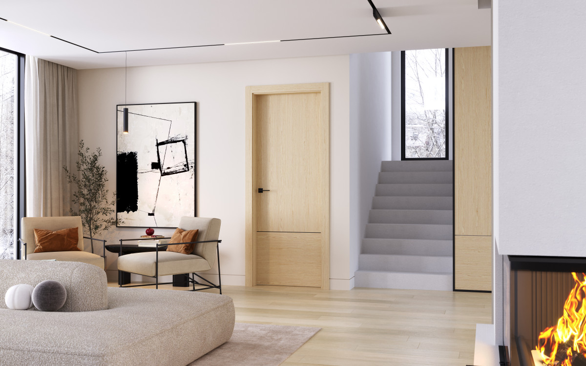 NATURA VERDINO_V1_Okleina Naturalna_Select_Dąb Bianco_Ośc. PS Elegance_90 stopni_Intarsje_Klamka Lago_Czarny