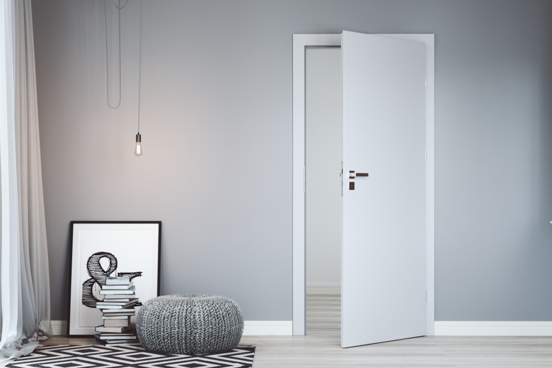 PORTA CPL_11_Laminat Cpl_Popielaty_Ośc. PS_Klamka Elegant Srebrny_Arn Porta_uchylone