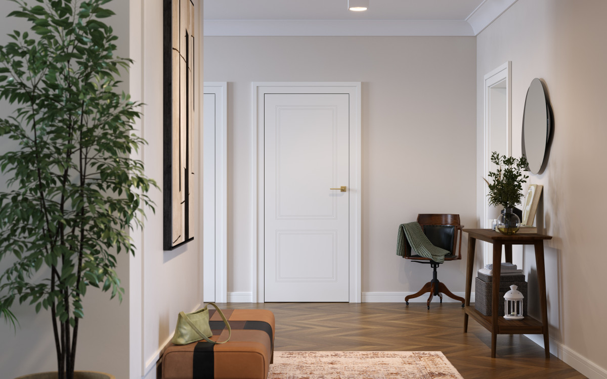 PORTA VECTOR Premium_V_Lakier UV Premium_Biały_Ośc. PS Elegance_Klamka Lago Złoty_Pilastr Lineo_Arn_PORTA_RN_Classic_poziom