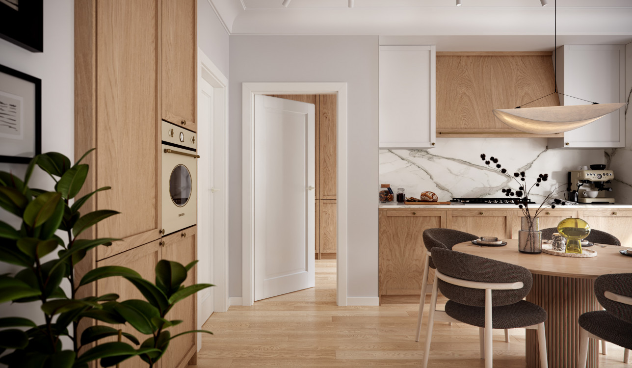 SEVILLA_Pełne_Okleina Naturalna Satin_Dąb Biały_Ośc. PS_Klamka Fioro Biały_Arn_Classic_poziom