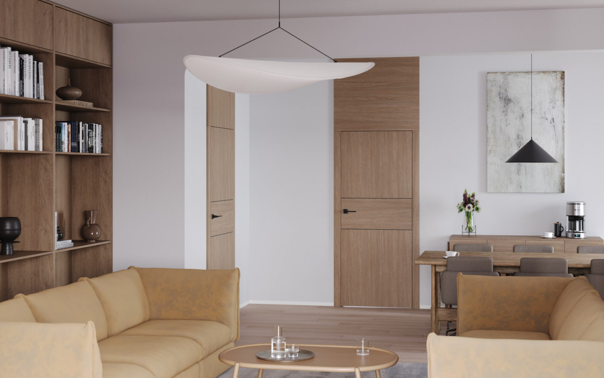 drzwi pokojowe PORTA LEVEL LINE model L3 Okleina Dąb Arles Toffee z czarnymi intarsjami