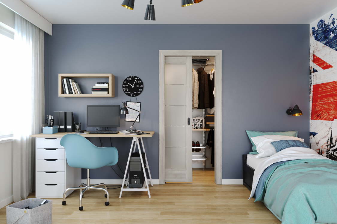 PORTA VERTE HOME_B5_Okleina Portasynchro3d_Akacja Srebrna_System Przesuwny_KOMPAKT_Pochwyt Podłużny Czarny_Arn Porta